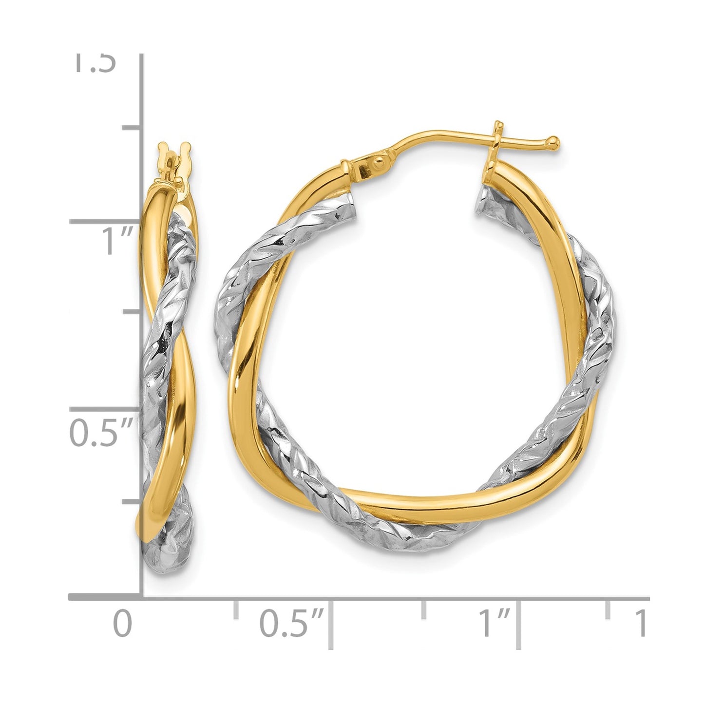 GE 14k Two-tone Polished and Textured Twisted Hoop Earrings