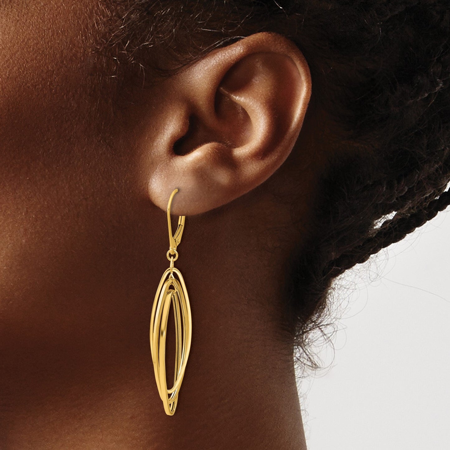 GE 14k Polished Oval Twisted Dangle Leverback Earrings