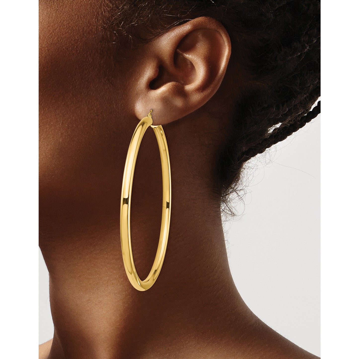 GE 14k Polished 4x70mm Lightweight Round Tube Hoop Earrings
