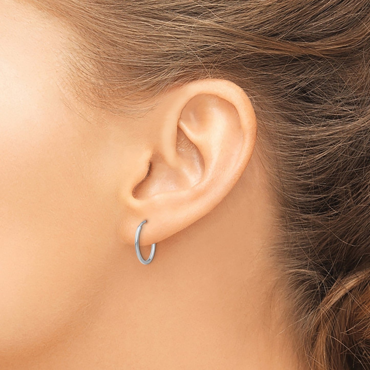 GE 14k White Gold Polished Endless Tube Hoop Earrings