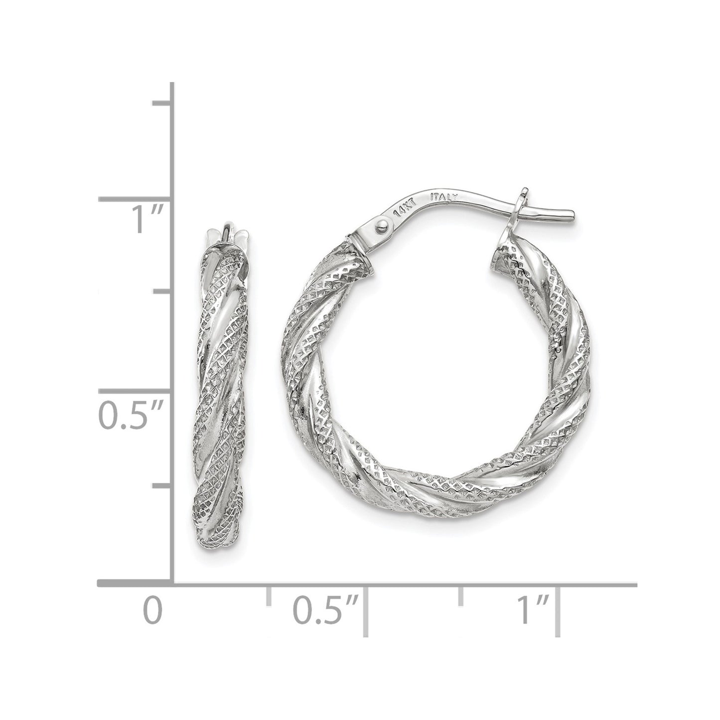GE 14K White Gold Twisted Textured Hoop Earrings