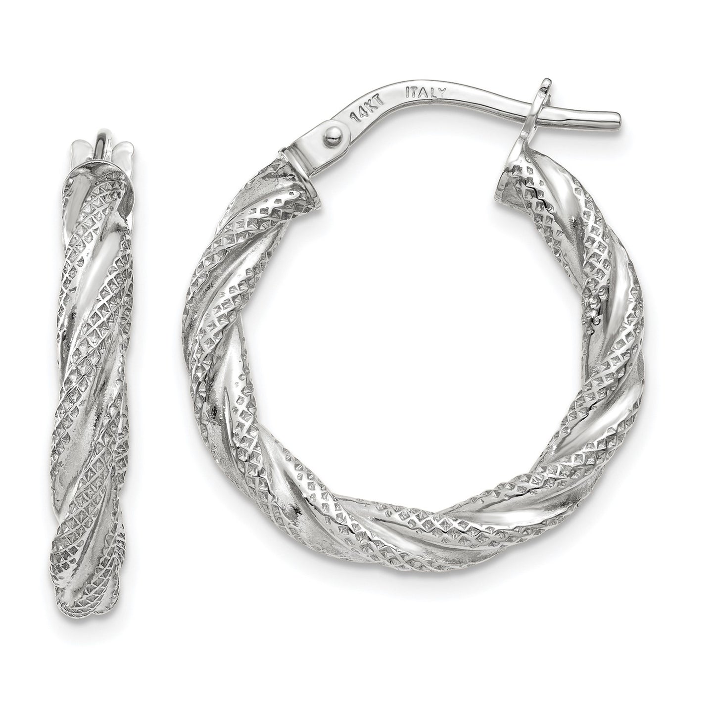 GE 14K White Gold Twisted Textured Hoop Earrings
