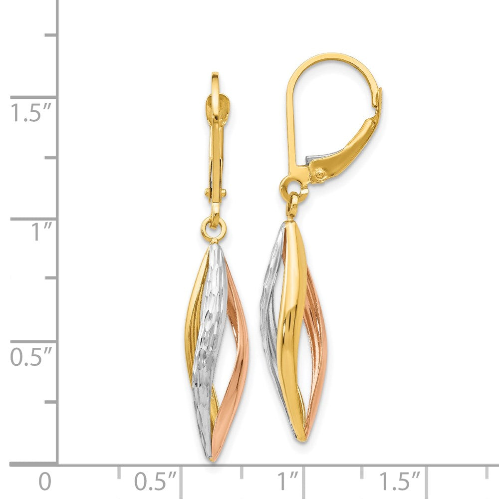 GE 14K Two-tone with White Rhodium Diamond-cut Leverback Earrings