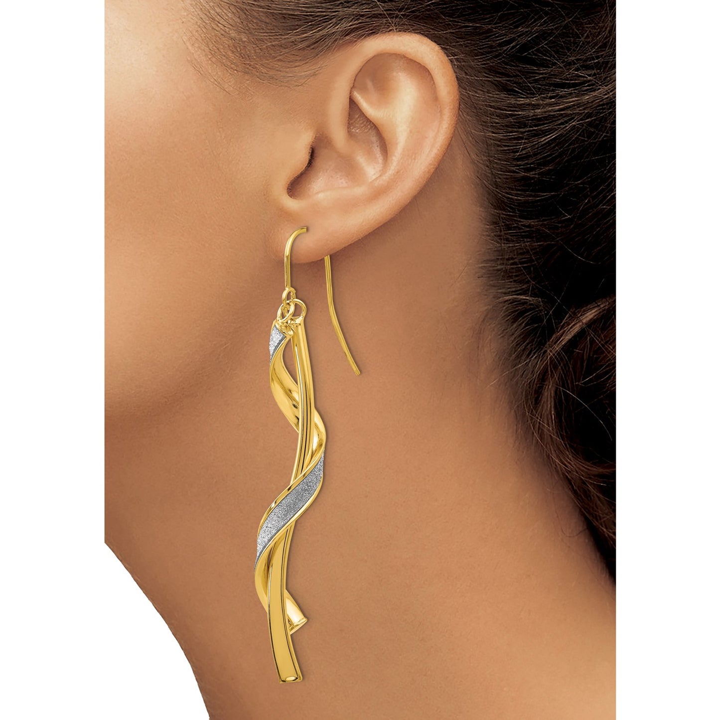 GE 14k Polished Glitter Infused Spiral Dangle Earrings