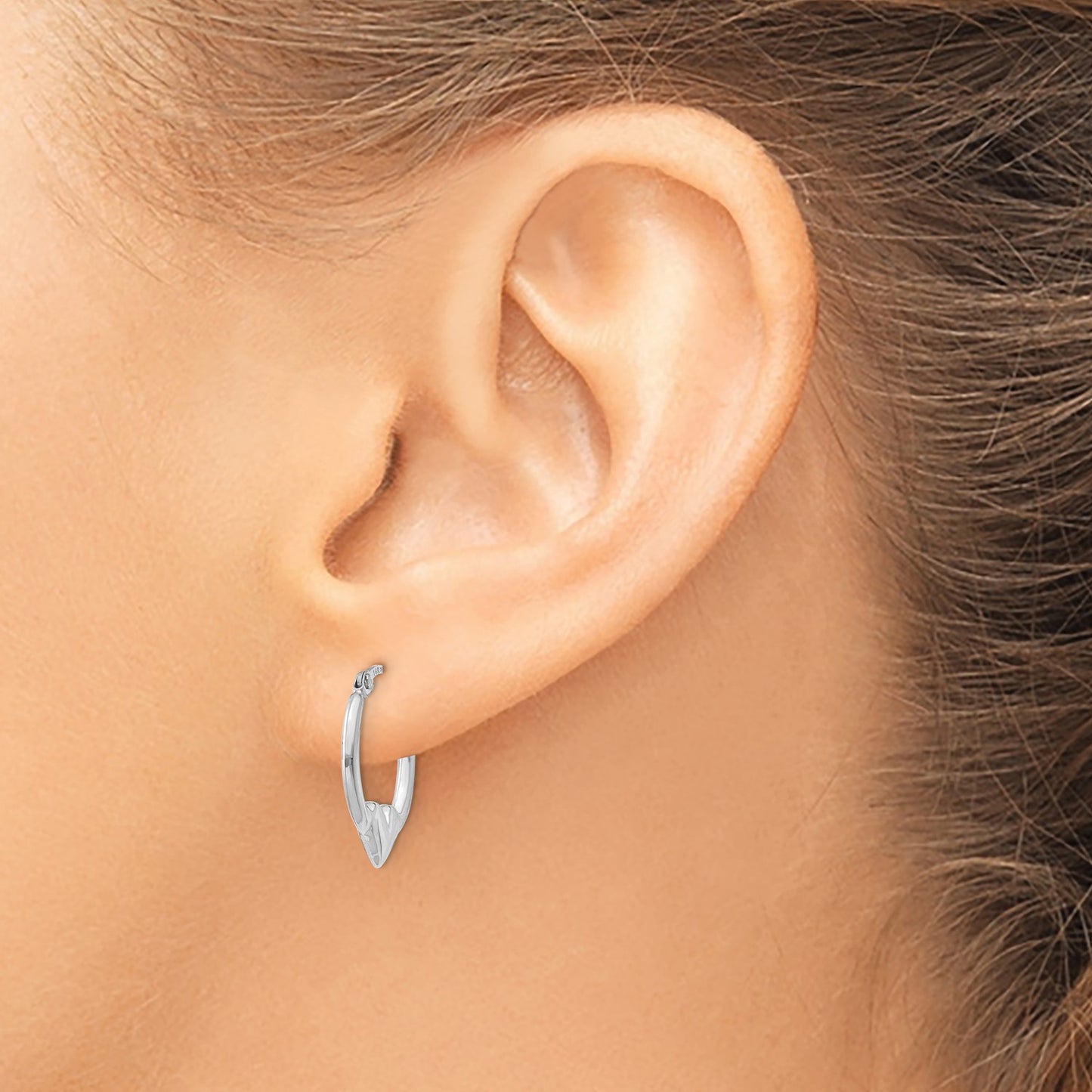 GE 14k White Gold Heart Hoop Earrings