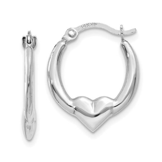GE 14k White Gold Heart Hoop Earrings