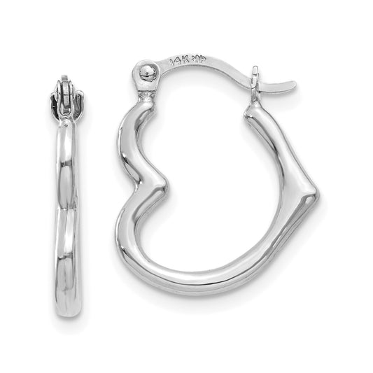 GE 14K White Gold Heart Shaped Hollow Hoop Earrings