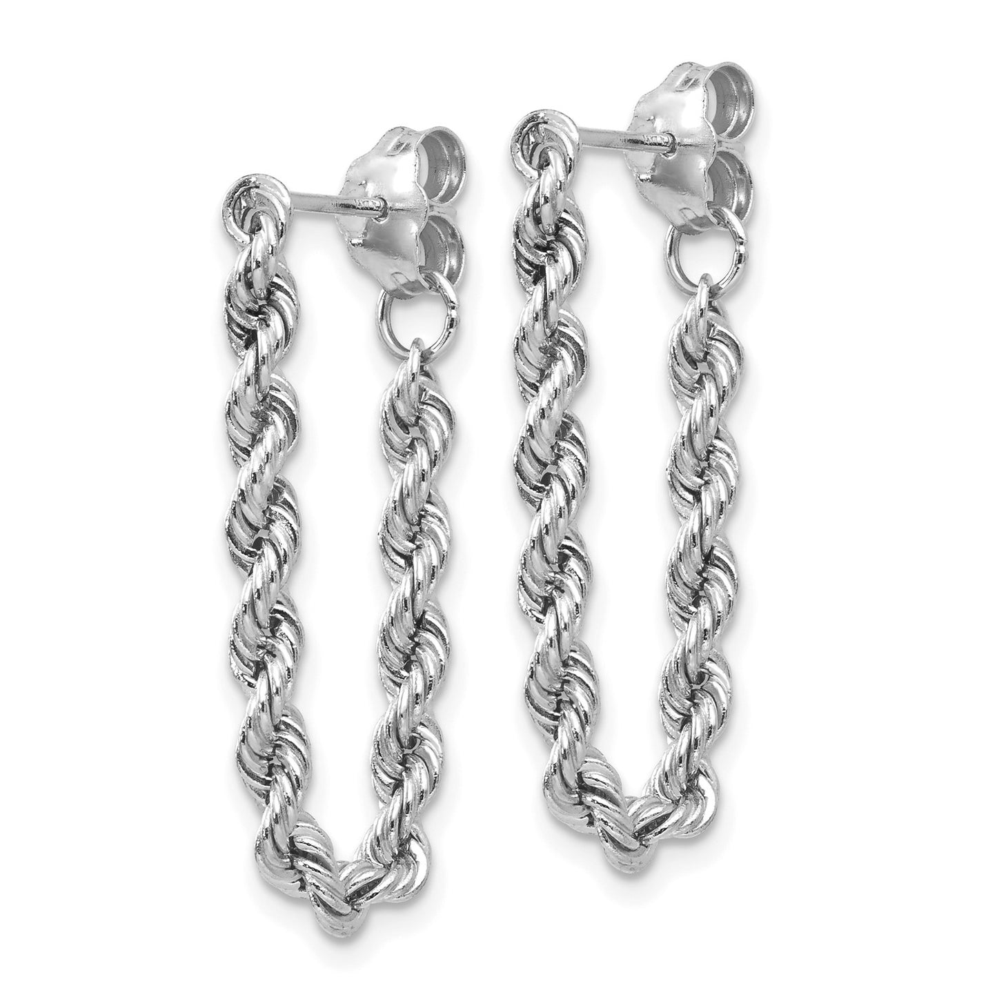 GE 14K White Gold Rope Chain Dangle Post Earring