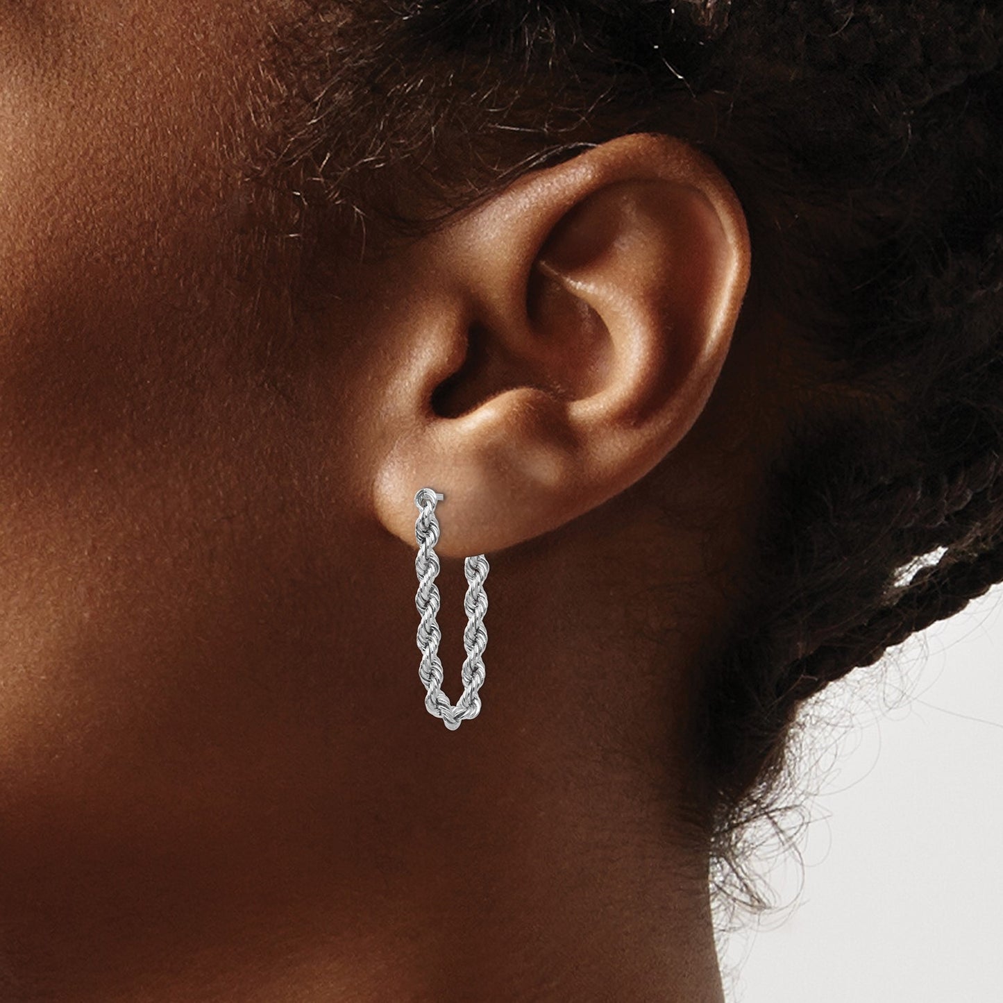 GE 14K White Gold Rope Chain Dangle Post Earring