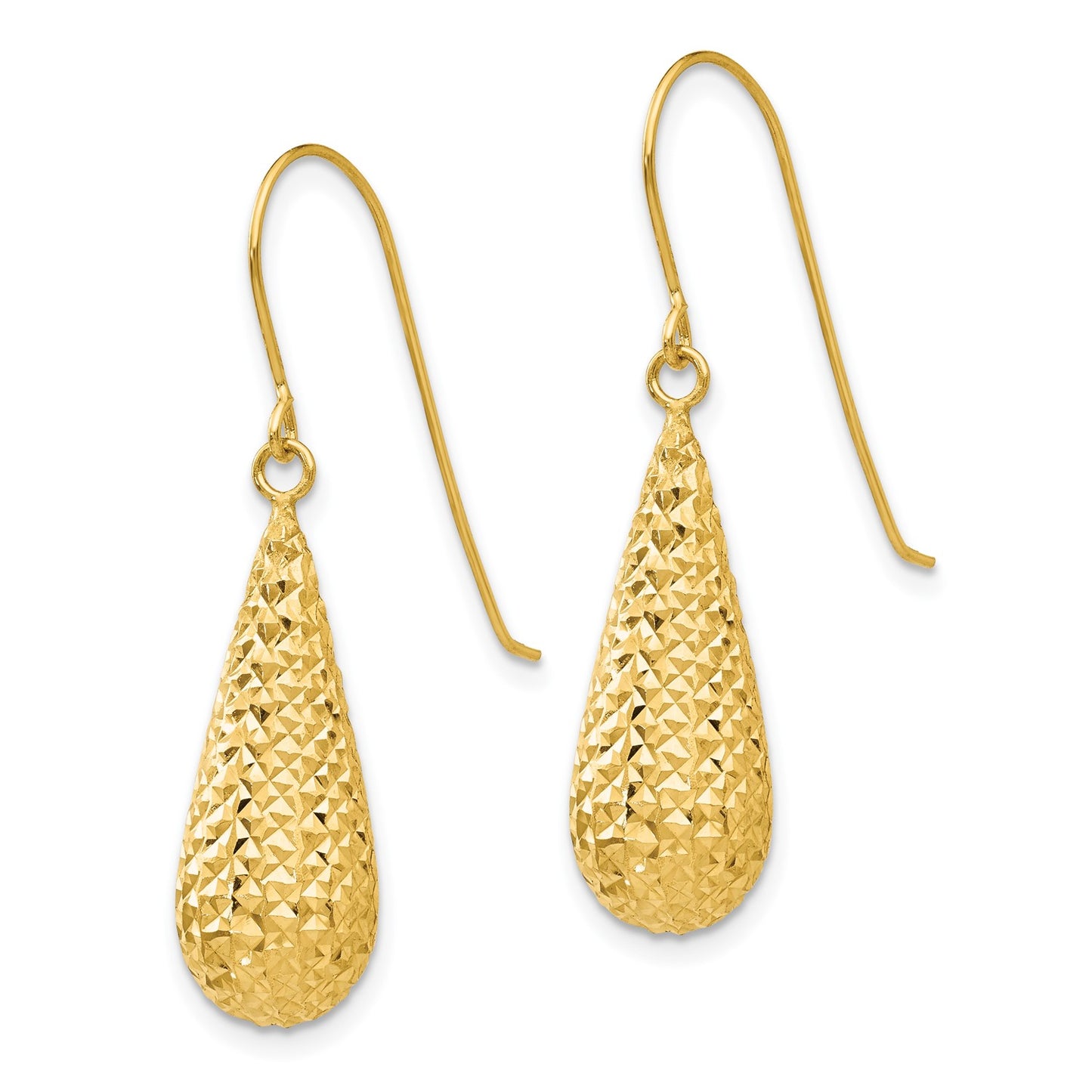 GE 14K Diamond Cut Puff Tear Drop Dangle Earrings