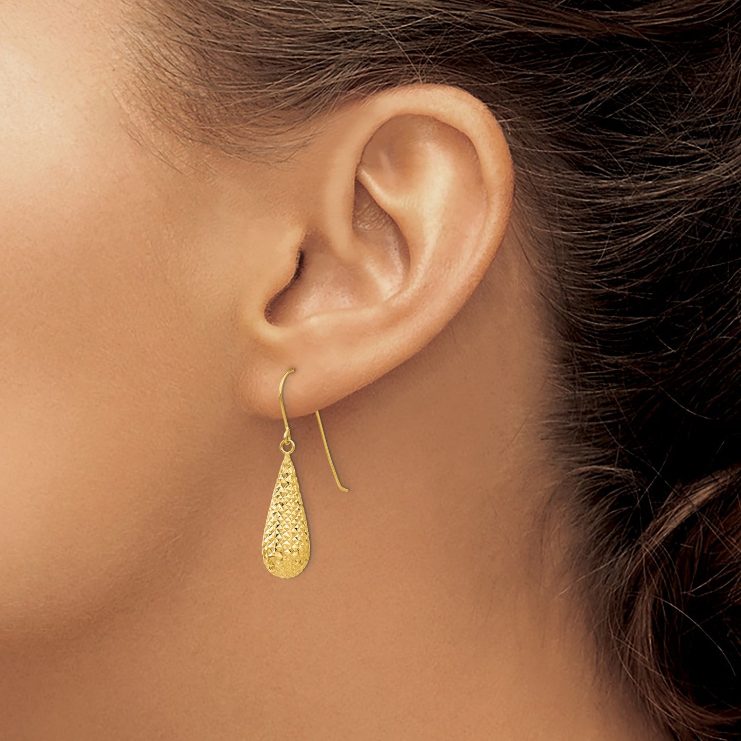 GE 14K Diamond Cut Puff Tear Drop Dangle Earrings