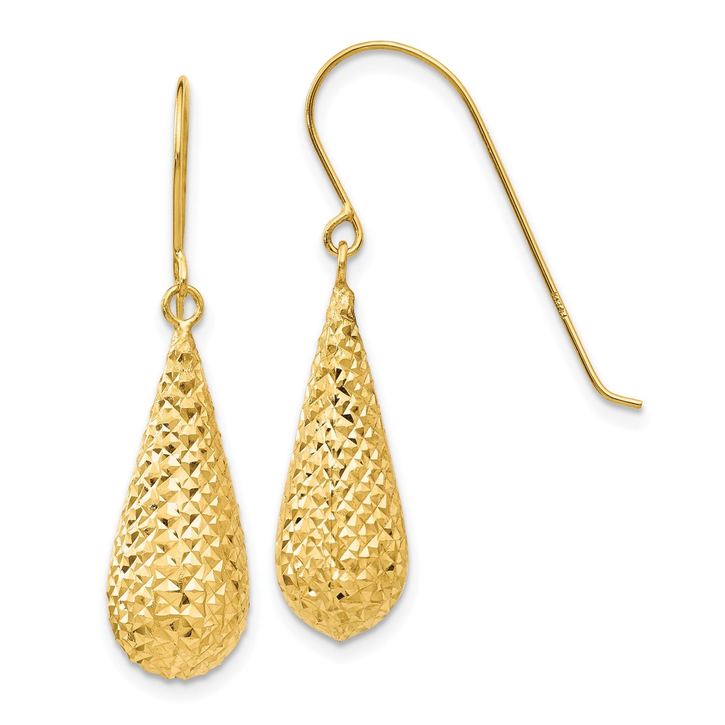 GE 14K Diamond Cut Puff Tear Drop Dangle Earrings