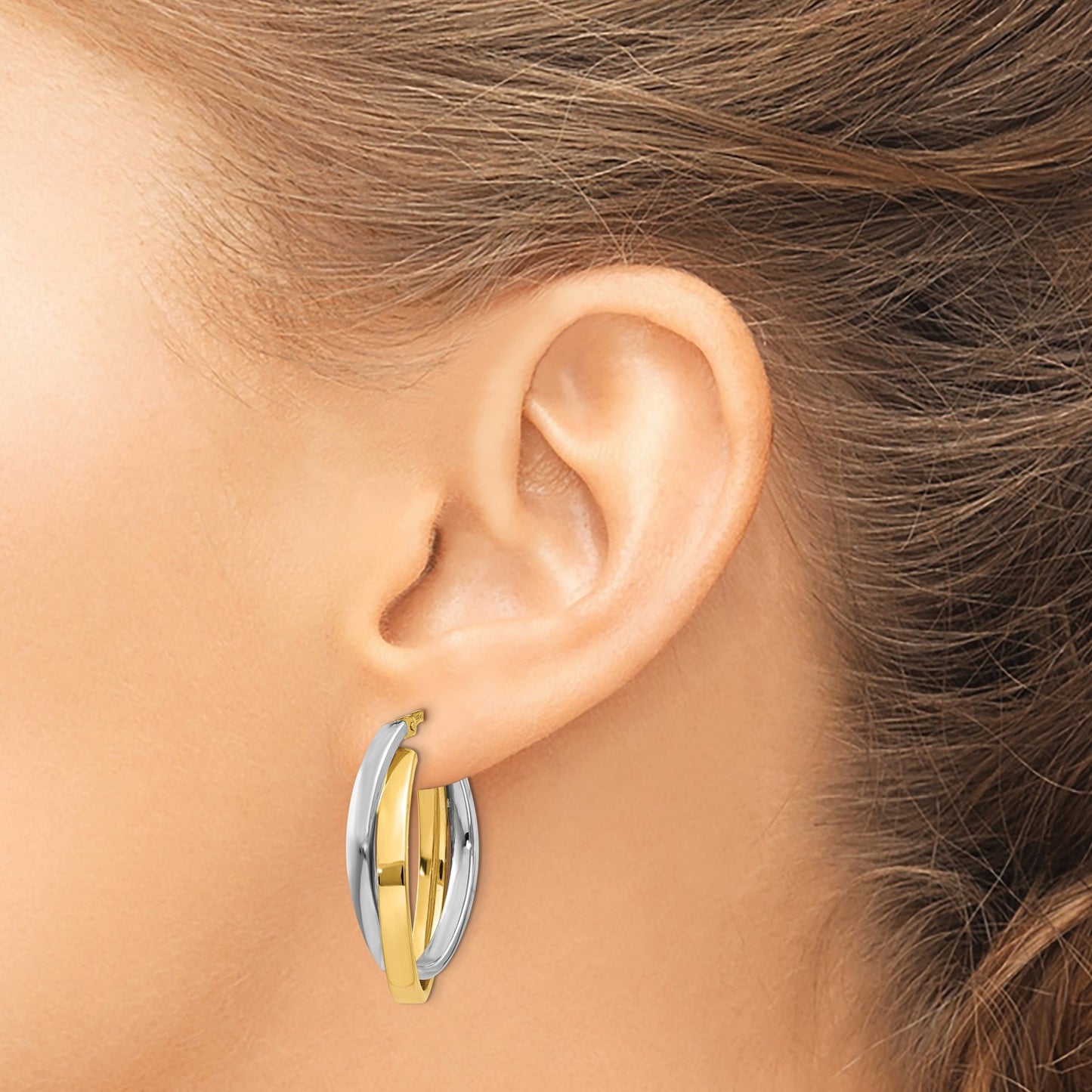 GE 14K Two-tone Oval Hoop Earrings