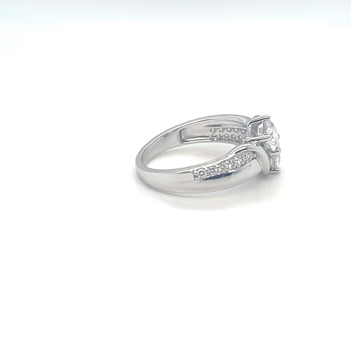 TTT 2 Stone Round High Polish Ring | Rhodium Plated Sterling Silver | Moissanite | Through Thick & Thin