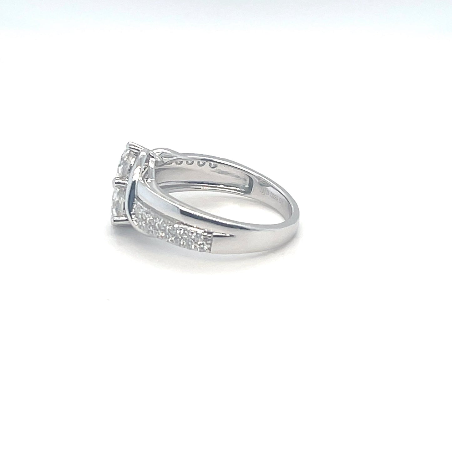 TTT 2 Stone Round High Polish Ring | Rhodium Plated Sterling Silver | Moissanite | Through Thick & Thin