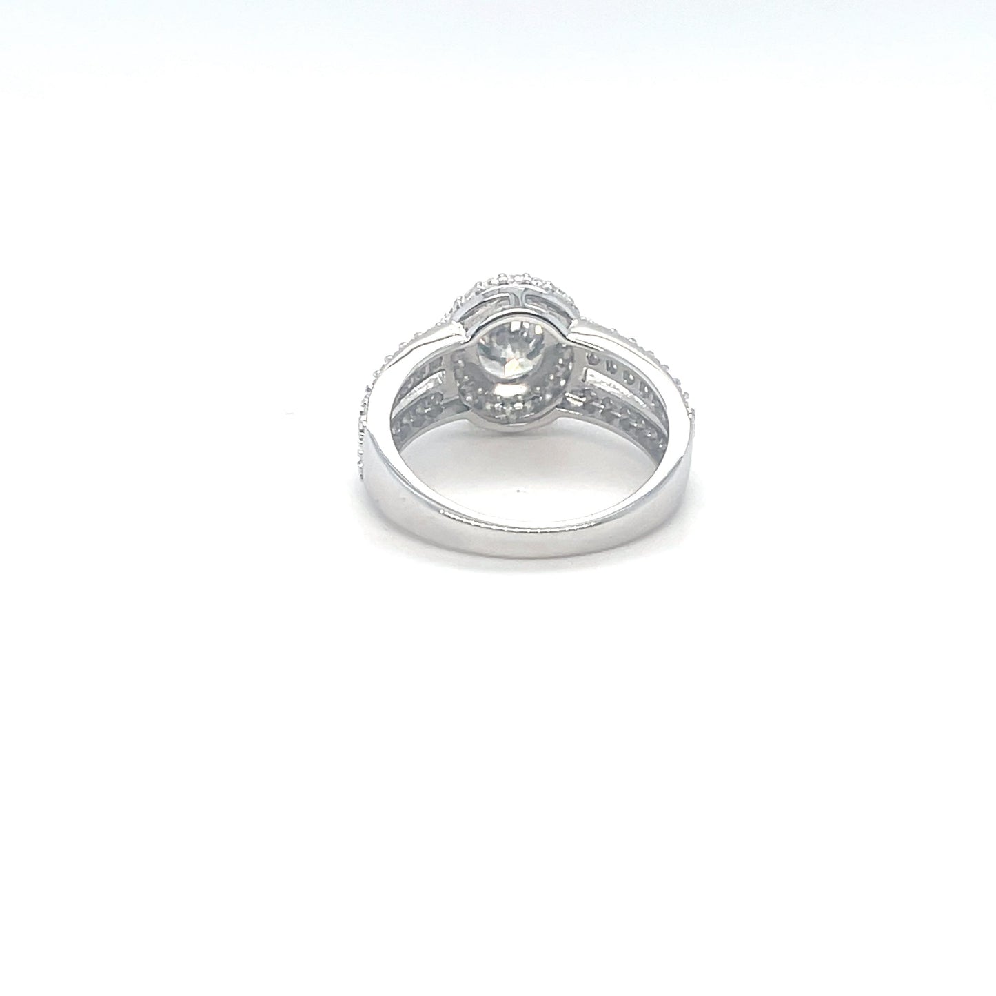 TTT 2 Ct Oval w/ Moissanite Gemstone Highlighted Ring; Rhodium Plated SS.
