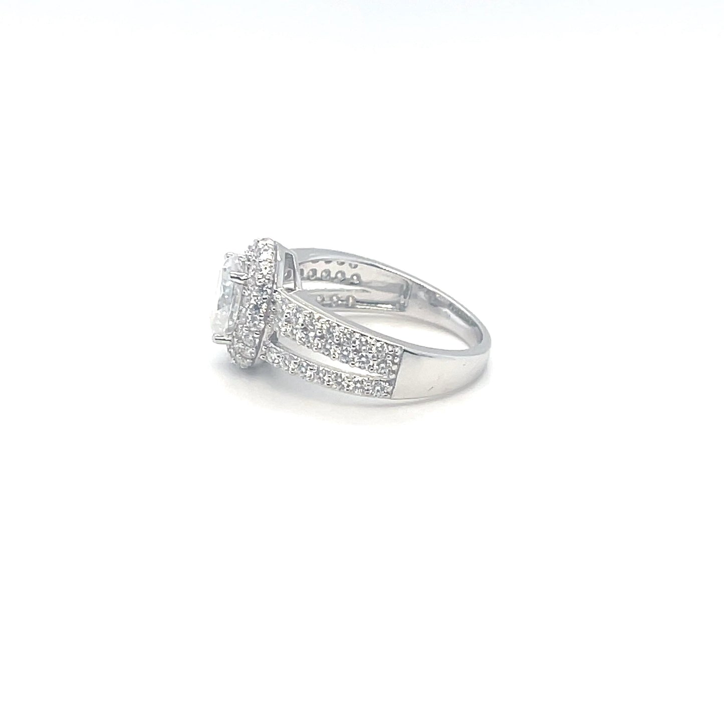 TTT 2 Ct Oval w/ Moissanite Gemstone Highlighted Ring; Rhodium Plated SS.