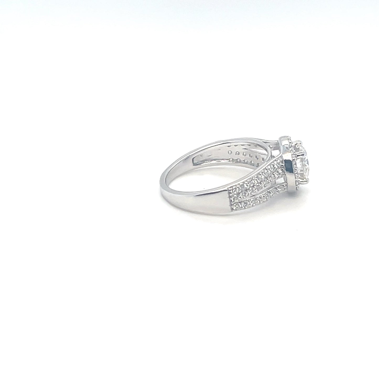 TTT Halo Round Accented Ring | Platinum Plated Sterling Silver | Moissanite | Through Thick & Thin