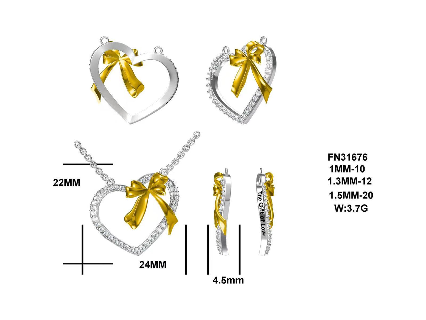 MS The Gift Of Love, Slightly Antiqued Heart Pendant; 14KT Gold Accented SS w/Created Sapphires & Chain. | Lasting Legacy Collection
