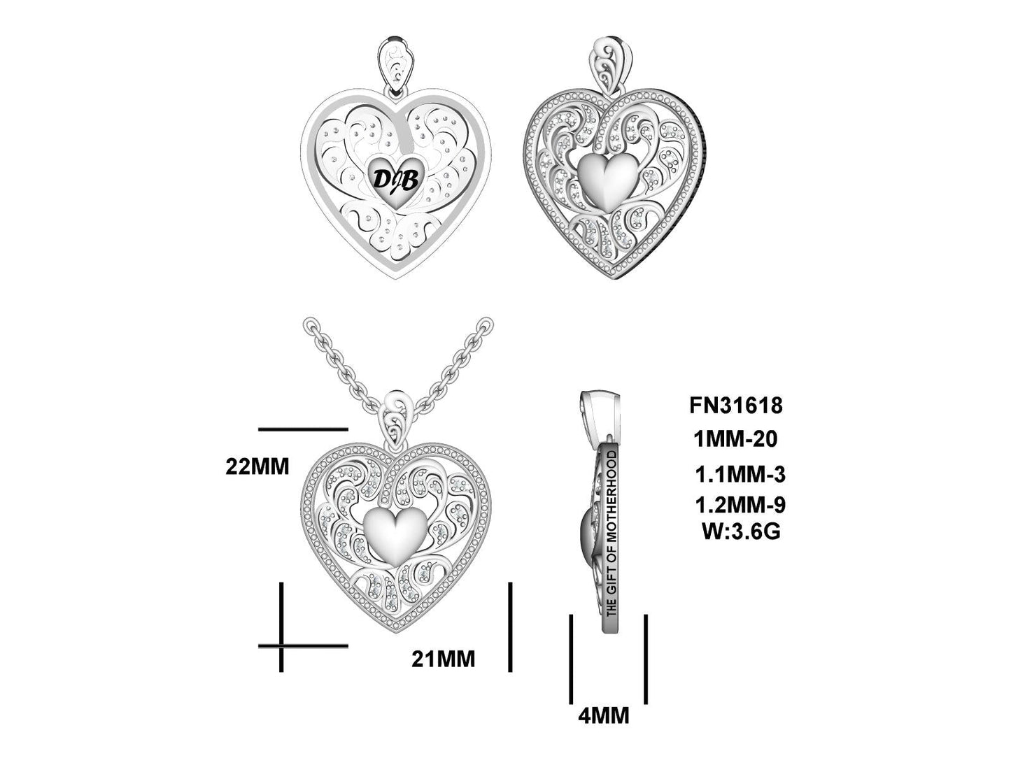 MS The Gift Of Motherhood | Two Tone | Heart Pendant | Sterling Silver | Lab Grown Sapphires | Lasting Legacy Collection