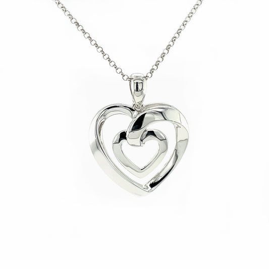 LE Platinum Plated, SS Heart Pendant w/18" Chain |Love's Embrace