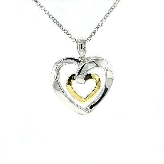 LE 14KT Gold & Platinum Plated SS Heart Pendant w/SS Chain | Love's Embrace