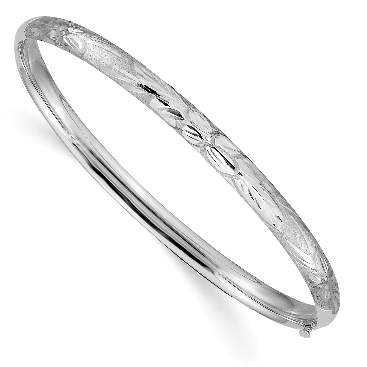 GB 14k 3/16 White Gold Florentine Engraved Hinged Bangle