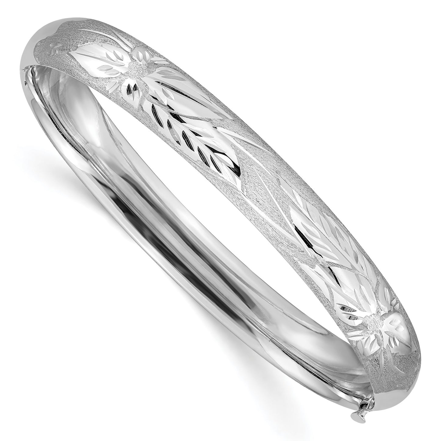 GB 14k 5/16 White Gold Florentine Engraved Hinged Bangle