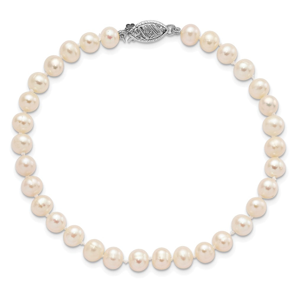 PGB 14k White Gold 5-6mm White Near Round Freshwater Cultured Pearl 7.5 inch Bracelet