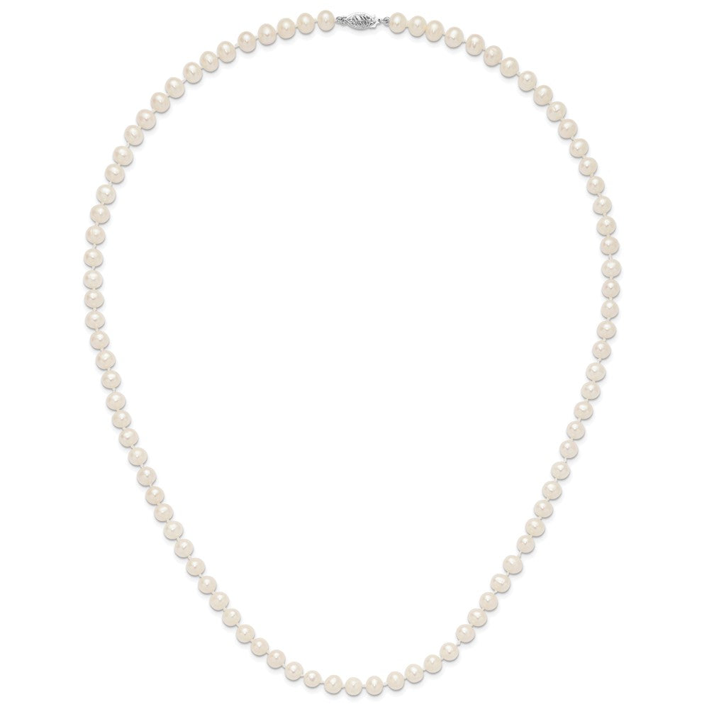 PGN 14k White Gold 6-7mm White Near Round Freshwater Cultured Pearl 24 inch Necklace