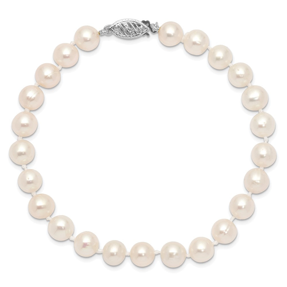 PGB 14k White Gold 6-7mm White Near Round Freshwater Cultured Pearl 7.5 inch Bracelet