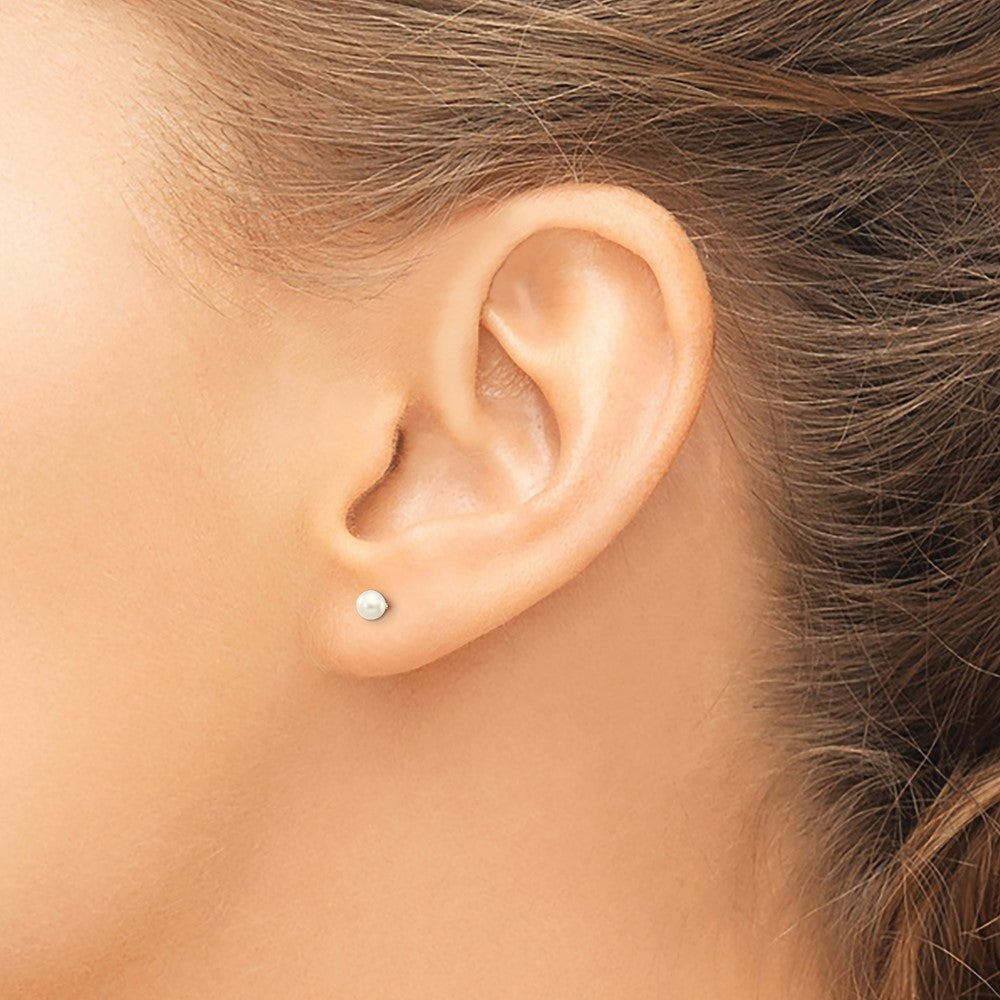 PGE 14k 3-4mm White Round Freshwater Cultured Pearl Stud Post Earrings