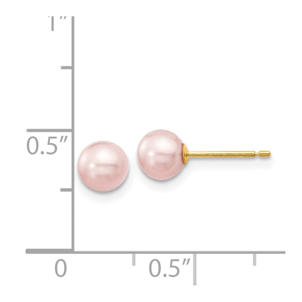 PGE 14k 5-6mm Purple Round Freshwater Cultured Pearl Stud Post Earrings