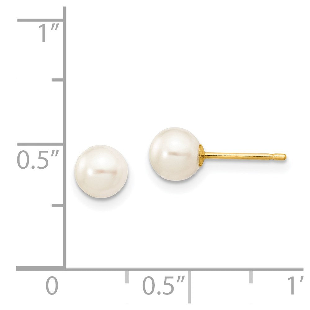 PGE 14k 5-6mm White Round Freshwater Cultured Pearl Stud Post Earrings