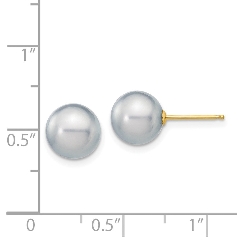 PGE 14k 8-9mm Grey Round Freshwater Cultured Pearl Stud Post Earrings