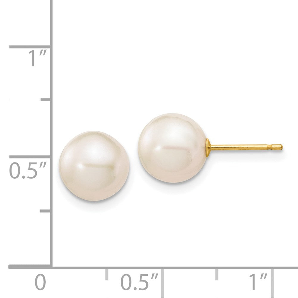 PGE 14k 8-9mm White Round Freshwater Cultured Pearl Stud Post Earrings