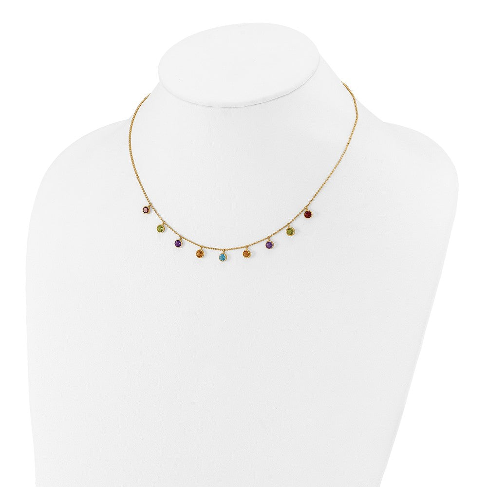GG 14K Gold Multi-color Gemstone Necklace 16 w/ 2in ext.
