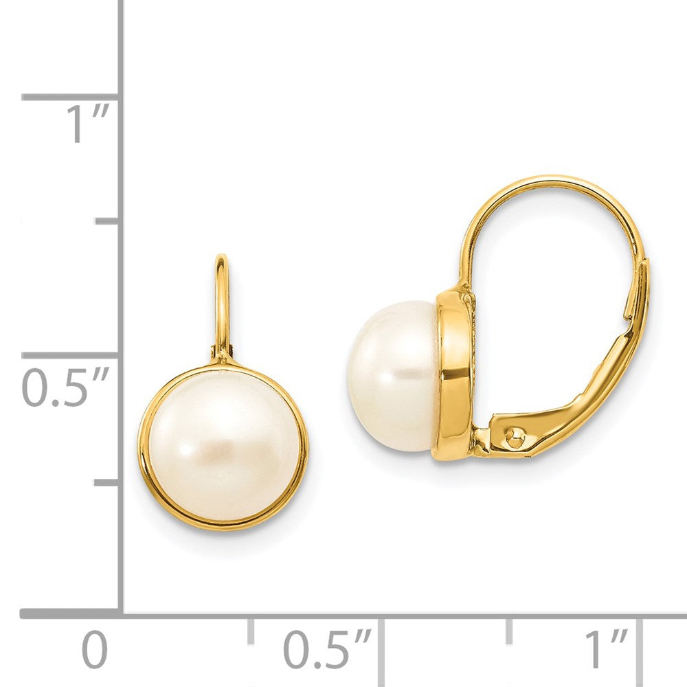 PGE 14K 6-7mm White Button Freshwater Cultured Pearl Leverback Earrings