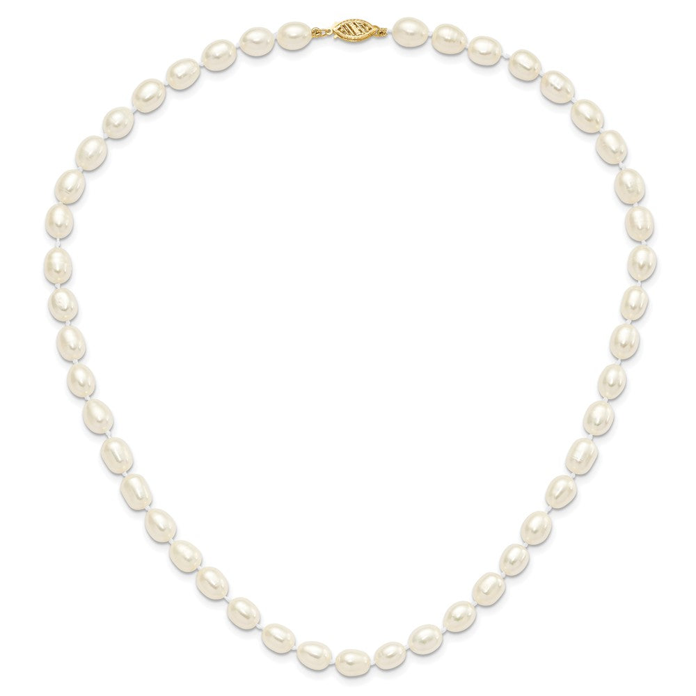 PGN 14k 7-8mm White Rice Freshwater Cultured Pearl 18 inch Necklace and Post Earring Set