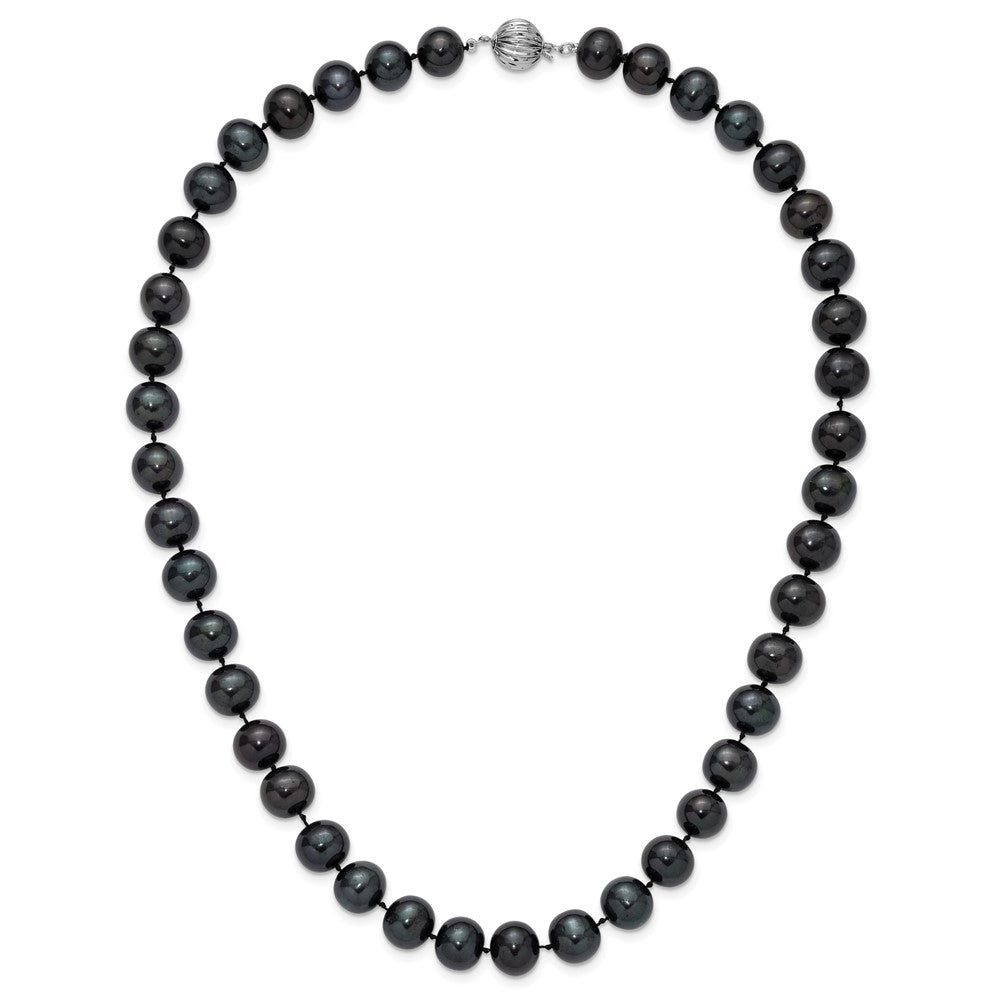 PGN 14k White Gold 10-11mm Black Near-Round Freshwater Cultured Pearl 18 inch Necklace