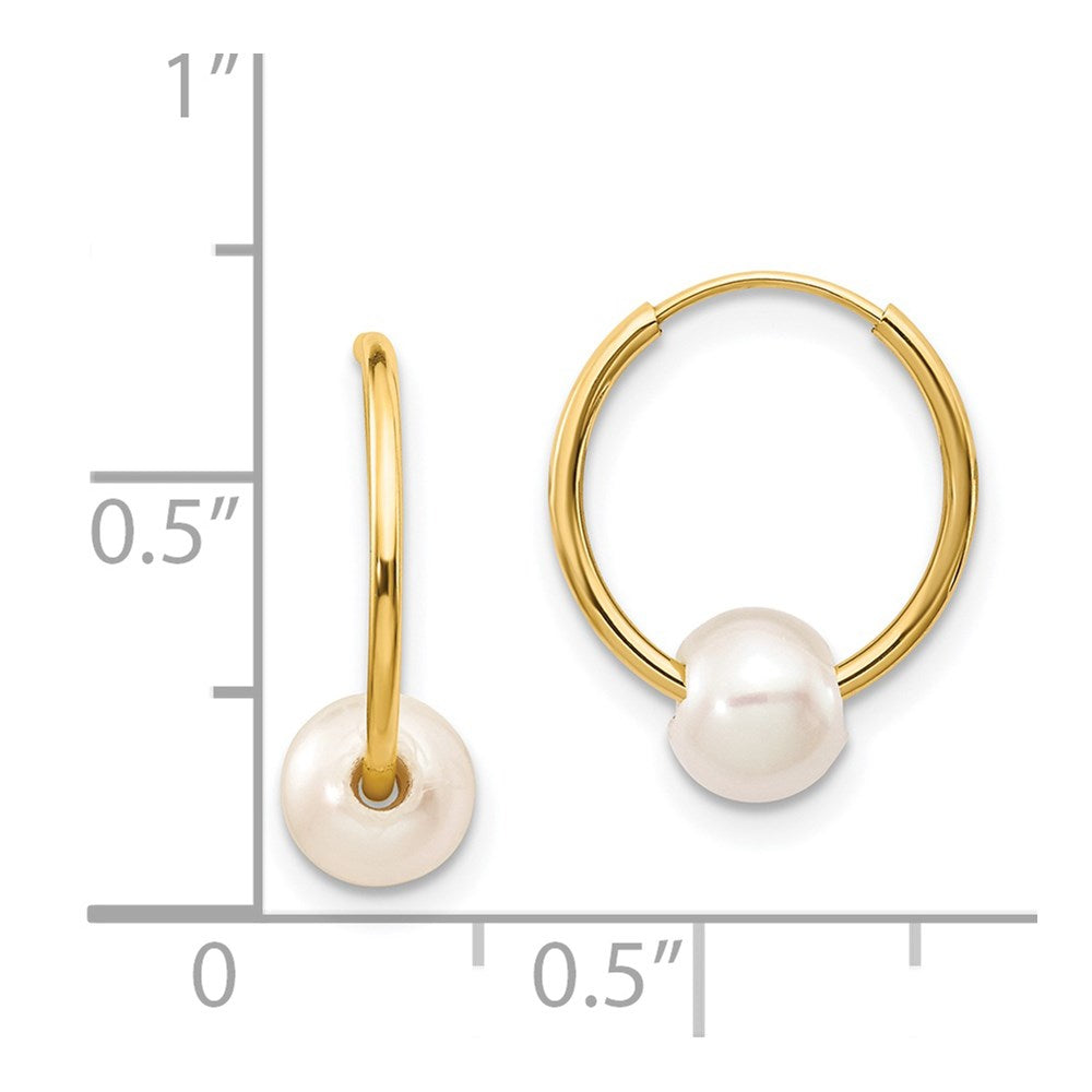 PGE 14k 5-6mm White Semi-round Freshwater Cultured Pearl Endless Hoop Earrings