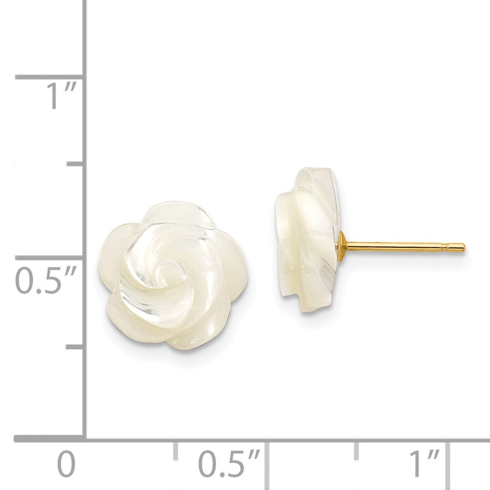 PGE 14k 10mm White Mother of Pearl Flower Design Post Stud Earrings