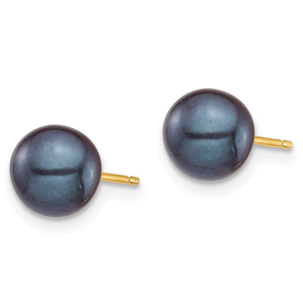 PGE 14k 6-7mm Black and White Round Freshwater Cultured Pearl 2 Pair Stud Post Earrings Set