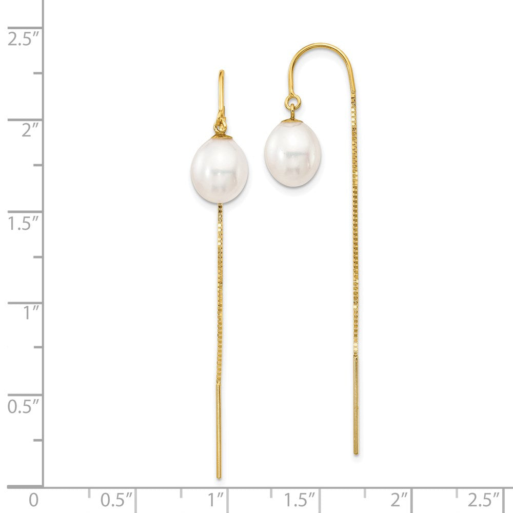 PGE 14k 7-8mm White Rice Freshwater Cultured Pearl Box Chain Threader Earrings