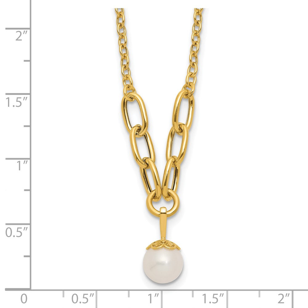 PGN 14k Polished 8-9mm Near Round Freshwater Cultured Pearl Dangle 16.75 inch Necklace