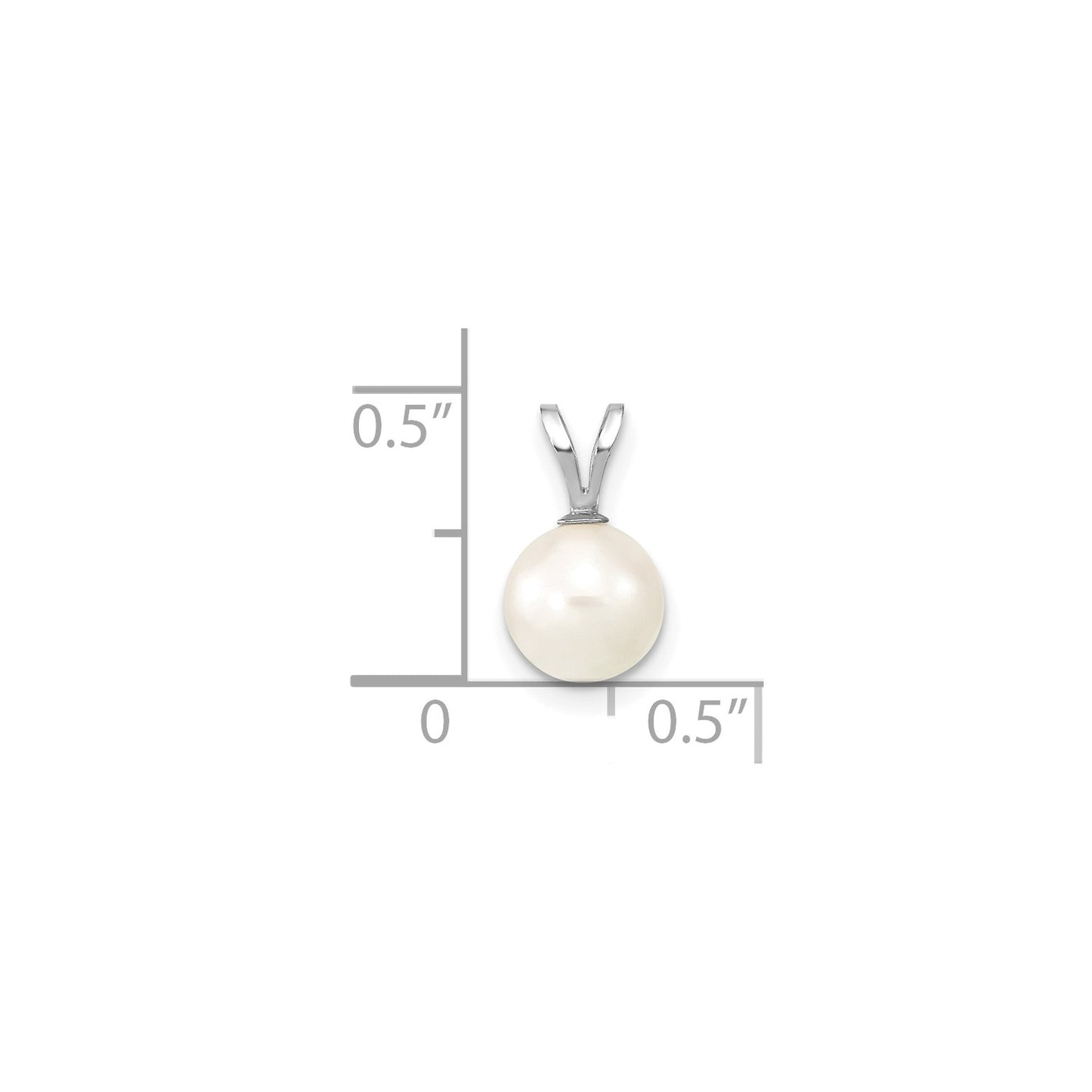 PG 14k White Gold 7-8mm White Round Akoya Saltwater Cultured Pendant