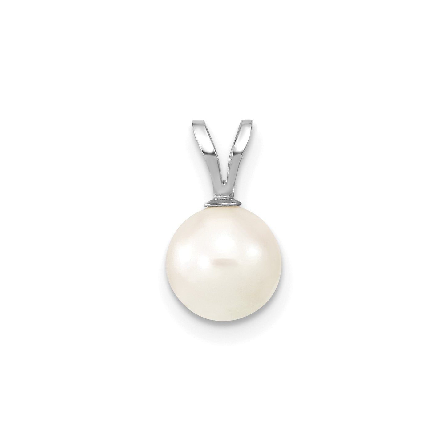 PG 14k White Gold 7-8mm White Round Akoya Saltwater Cultured Pendant