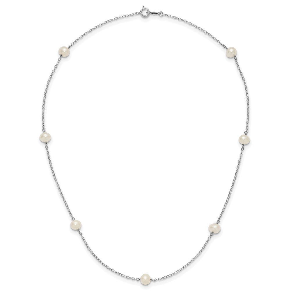 PGN 14k White Gold 5-6mm White Round Freshwater Cultured Pearl 7-Station 16 inch Necklace