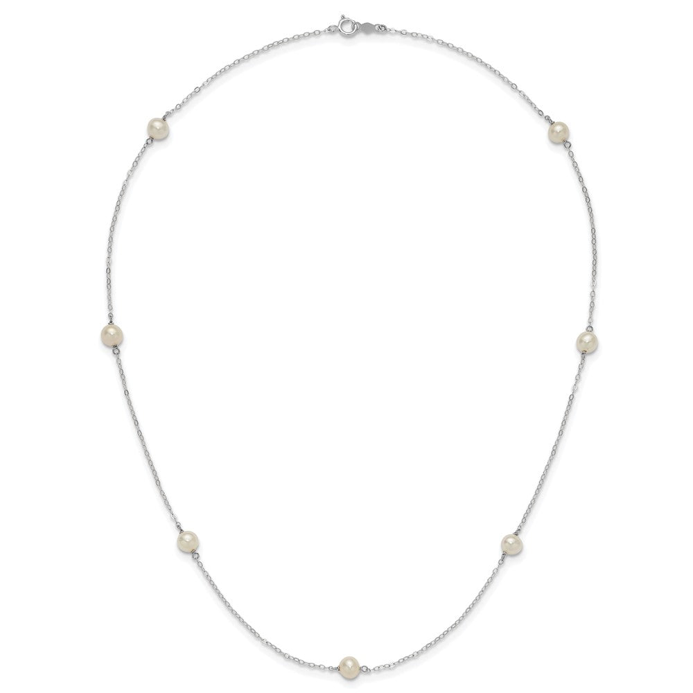 PGN 14k White Gold 5-6mm White Round Freshwater Cultured Pearl 7-station 18 inch Necklace