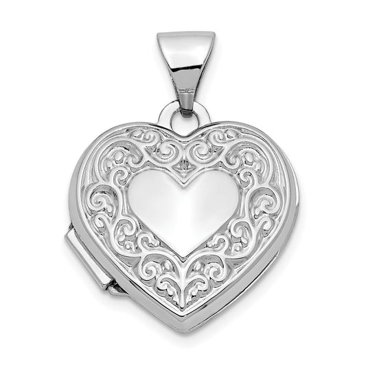 GL 14k White Gold Scroll Pattern Heart Locket